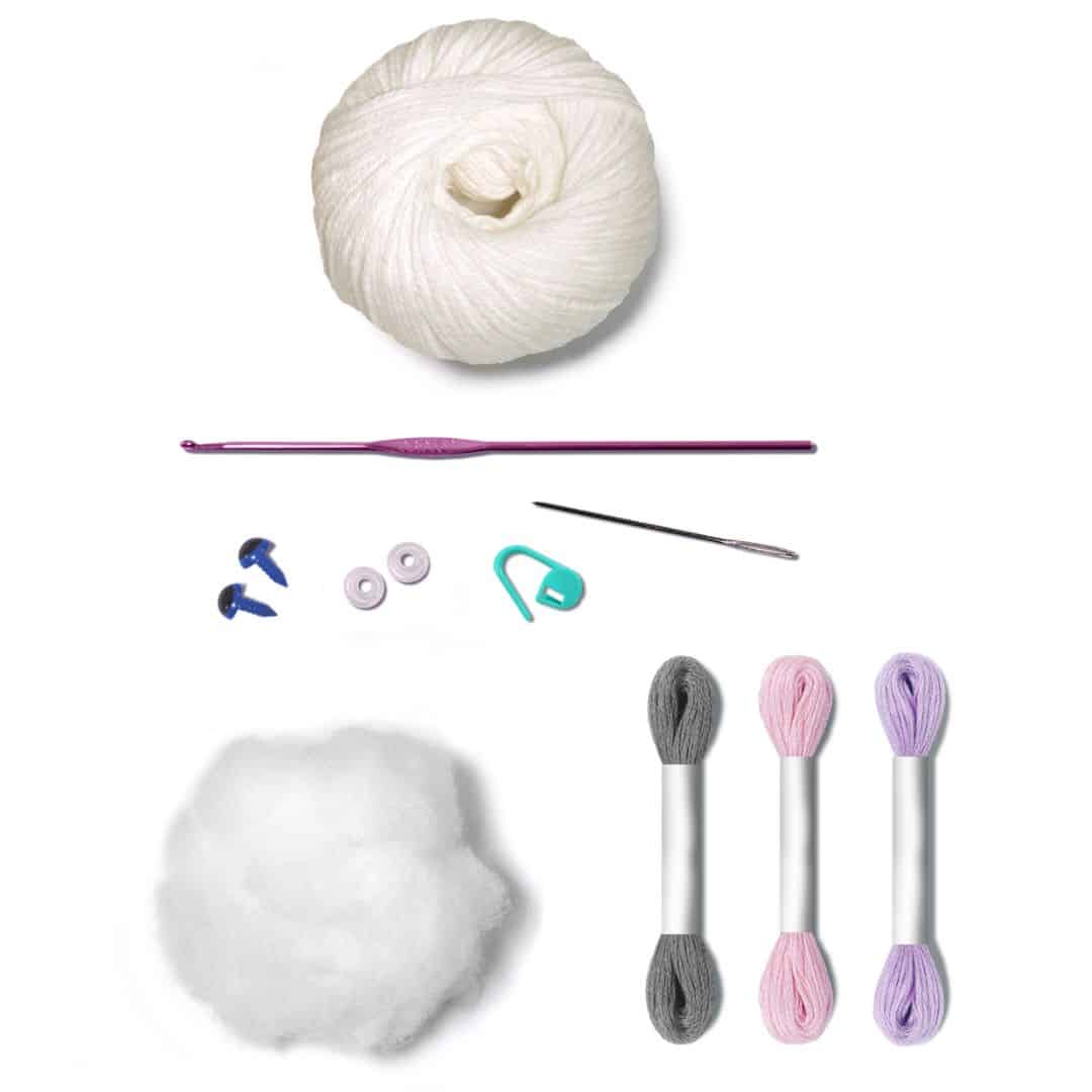 The Good Yarn Amigurumi Crochet kit Baby Bunny contents