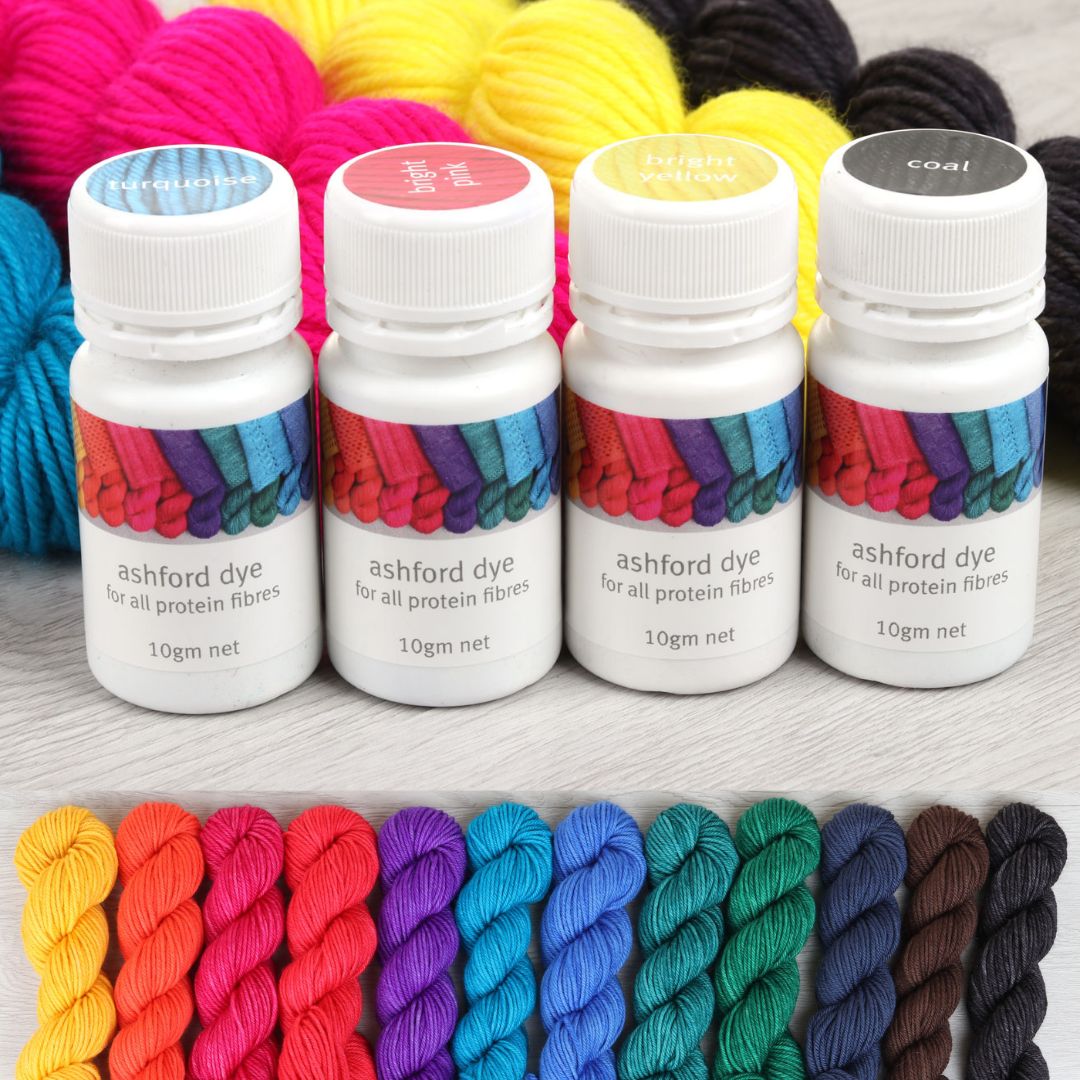 The Good Yarn - Ashford 4 Colour Wool Dye 10gm For use with all protein fibres – wool, silk, alpaca, feather, fur, cashmere, angora etc.
