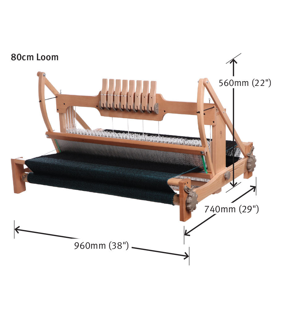 The Good Yarn Ashford Australia Eight shaft table weaving loom 80cm with black cottones800n dimensions
