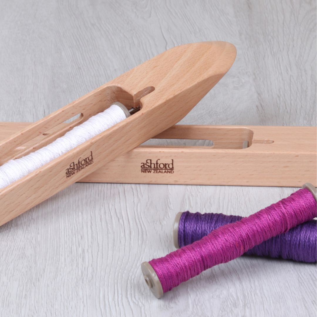 The Good Yarn Ashford Boat Shuttle Pretty Bobbins and coton