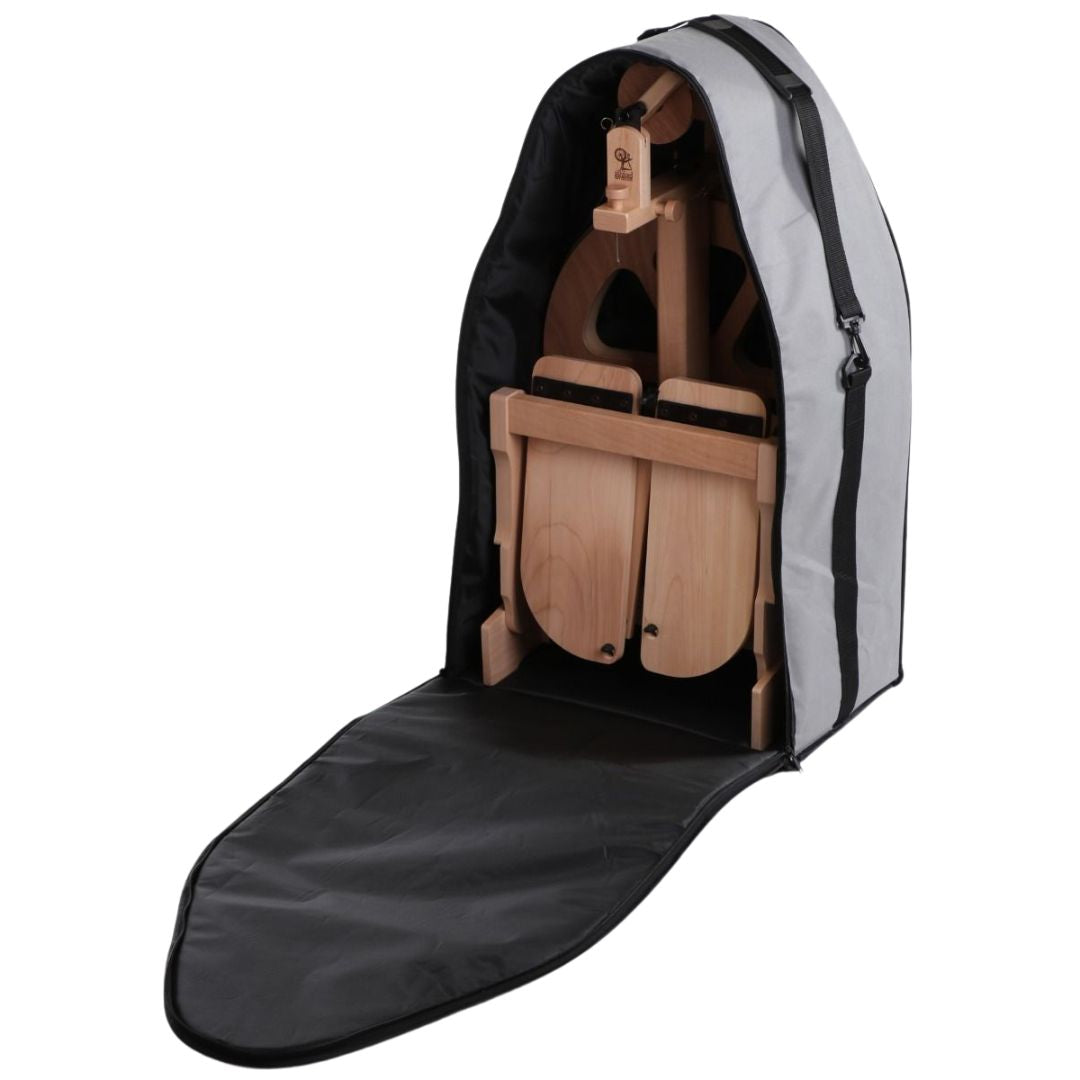 The Good Yarn Ashford Kiwi 3 Spinning Wheel Carry Bag open with spinning wheel inside