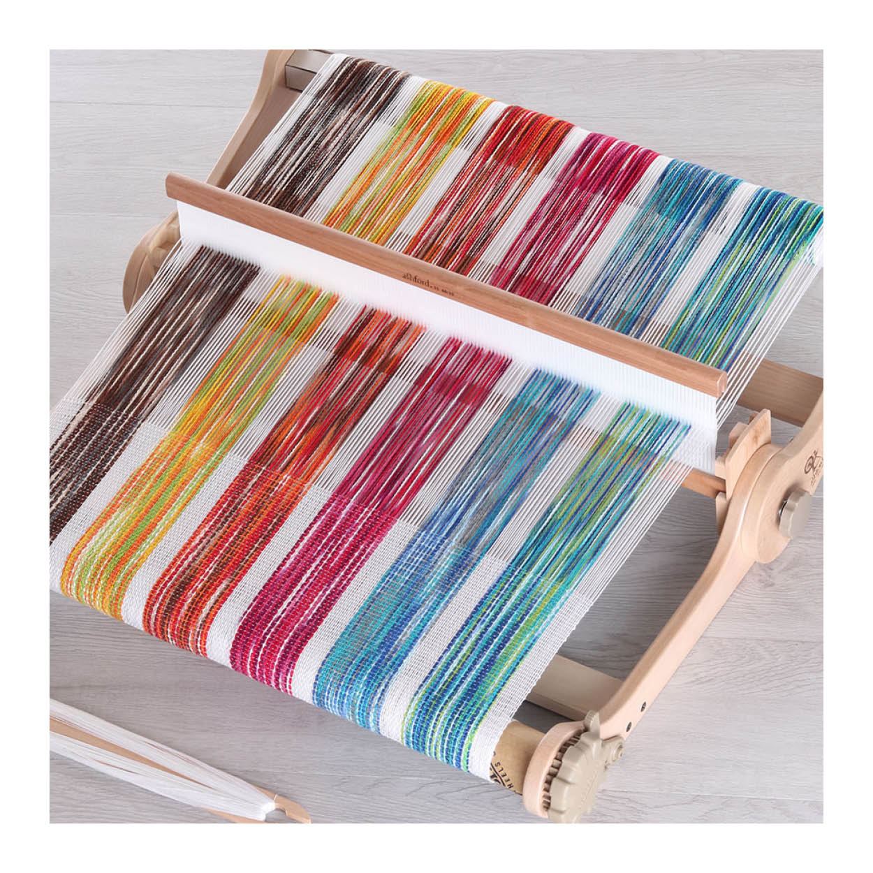 The Good YArn Ashford Knitters weaving Loom with caterpillar cotton thread