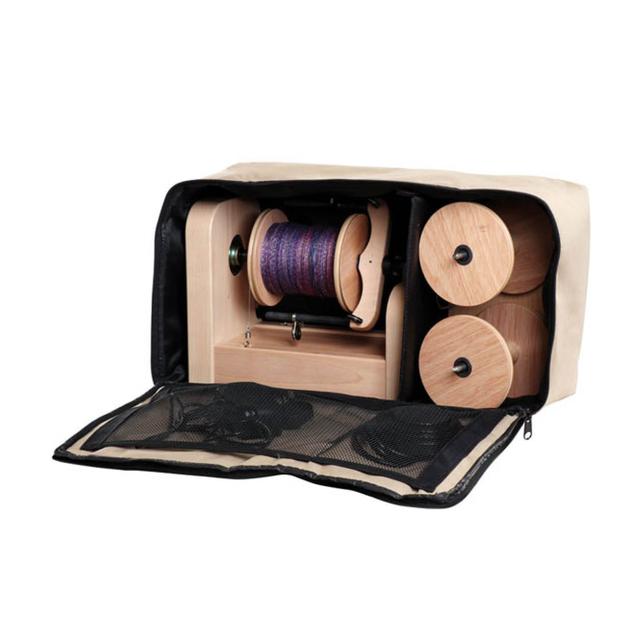 The Good Yarn Ashford Spinning ESP3 e-spinner carry bag open