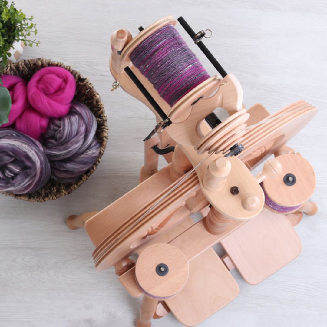 The Good Yarn Ashford Traveller 3 Spinning Wheel and fibre