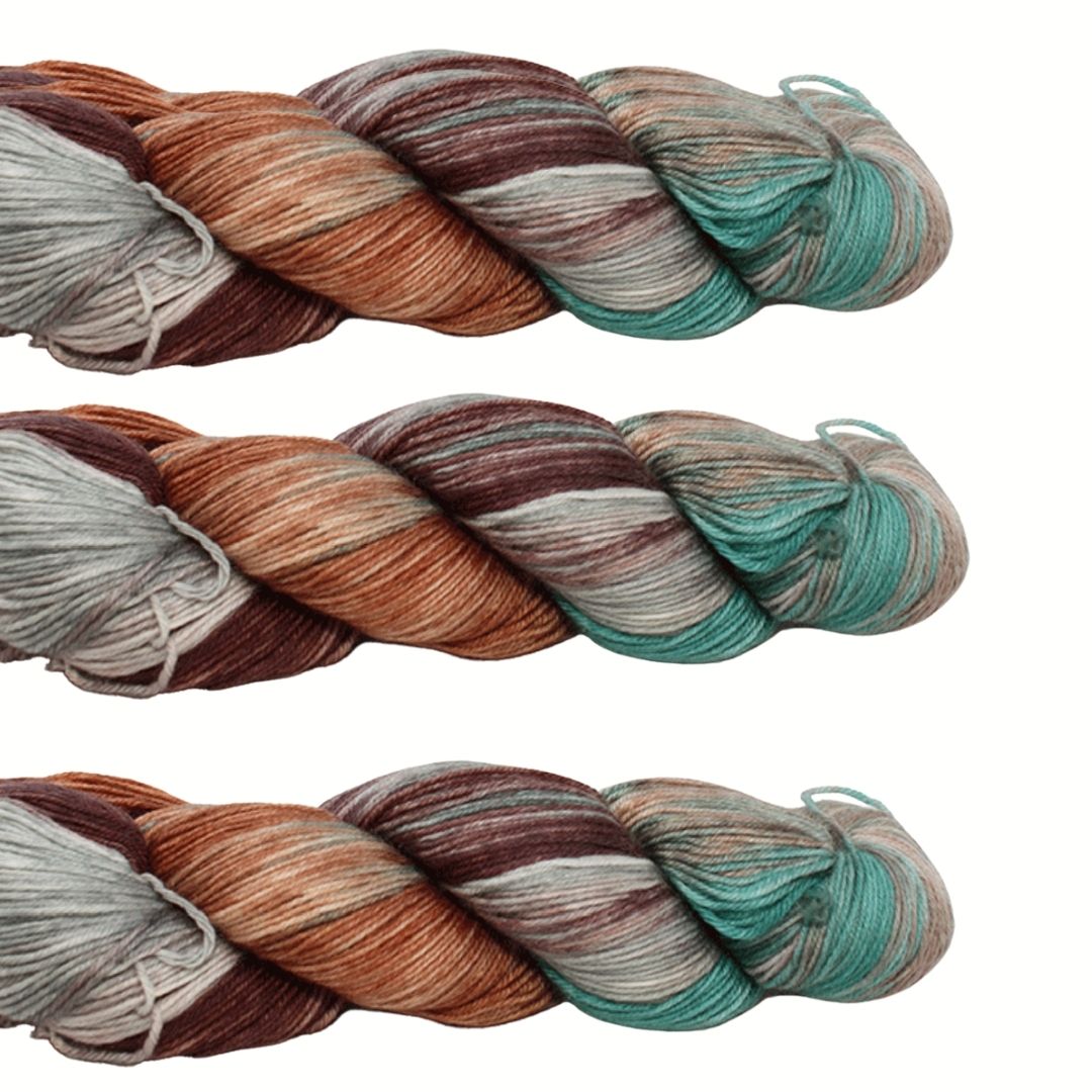 The Good Yarn Fiori Hand Dyed Sock Yarn Aegean Blue Green Grey Brown