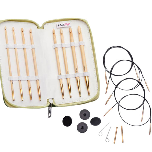 The Good Yarn KNITPRO Bamboo Afghan Tunisian Crochet Hook Set in zip cover