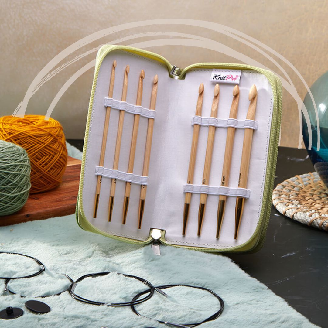 The Good Yarn KNITPRO Bamboo Afghan Tunisian Crochet Hook Set open