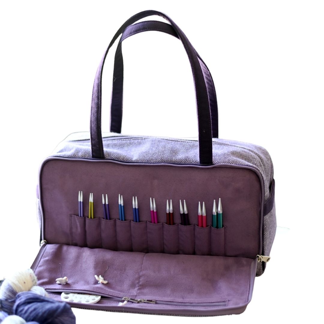 The Good Yarn KnitPro Snug duffle Bag with knitting needles and wool