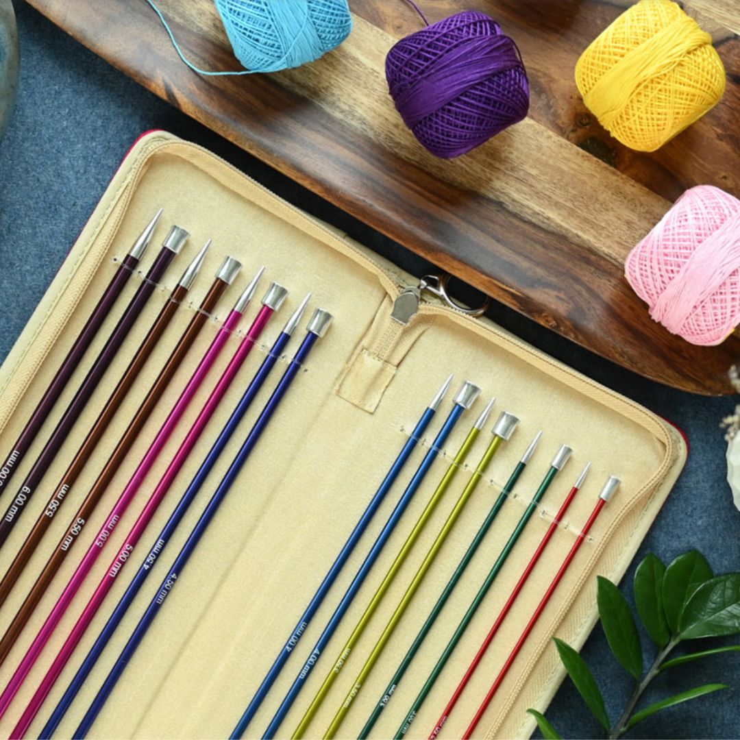 The Good Yarn Knitpro zing metal 25cm straight knitting needles in case part case and yarn