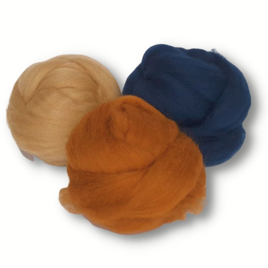 The Good Yarn Merino 3 colour pack Kingfisher Indigo Butterscotch Cookie