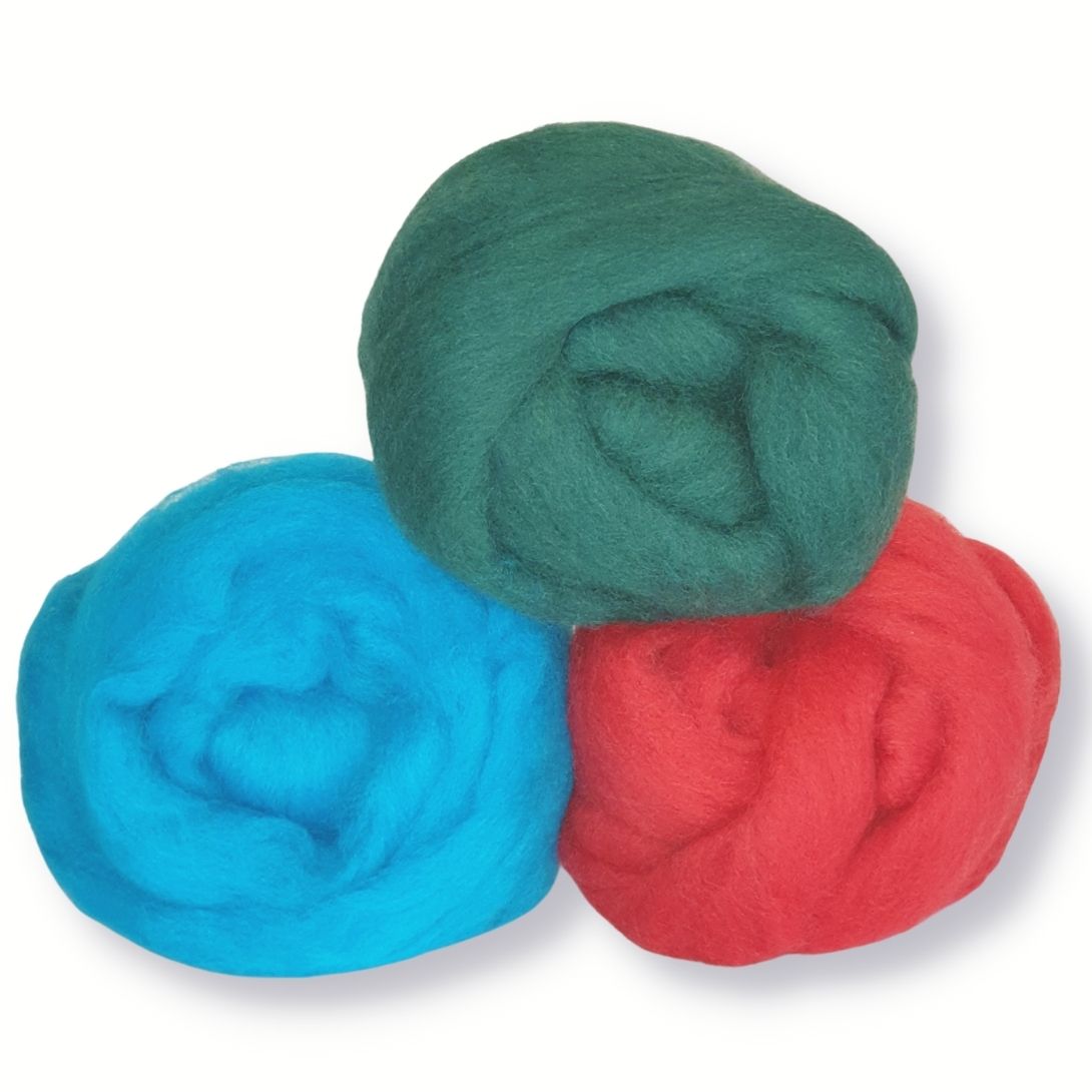 The Good Yarn Merino 3 colour pack Rosella Turquaoise Scarlet Green Tea