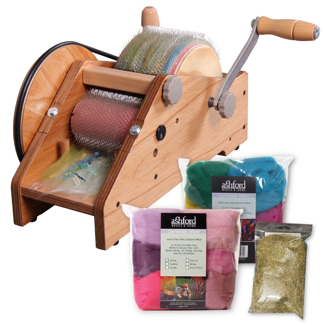 The Good Yarn Ashford Wild Drum Carder corriedale wool angelina gold