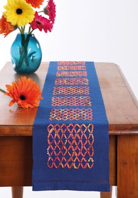 The Good Yarn Weaving Warping blue and orange cotton loom