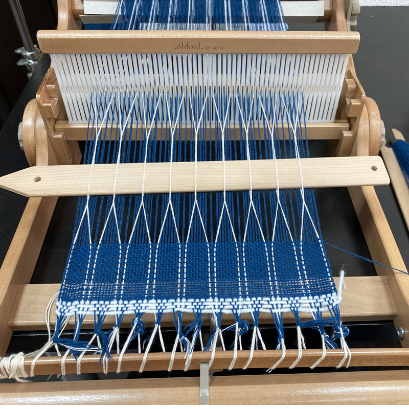 The Good Yarn Leno Weaving with Blue Cotton on The Rigid Heddle Weaving Loom