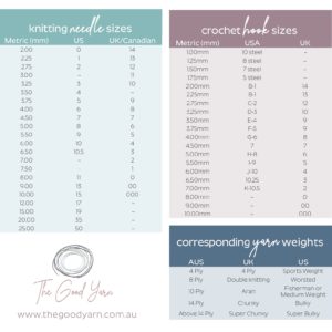 The Good Yarn corresponding yarn weights needle sizes table wool