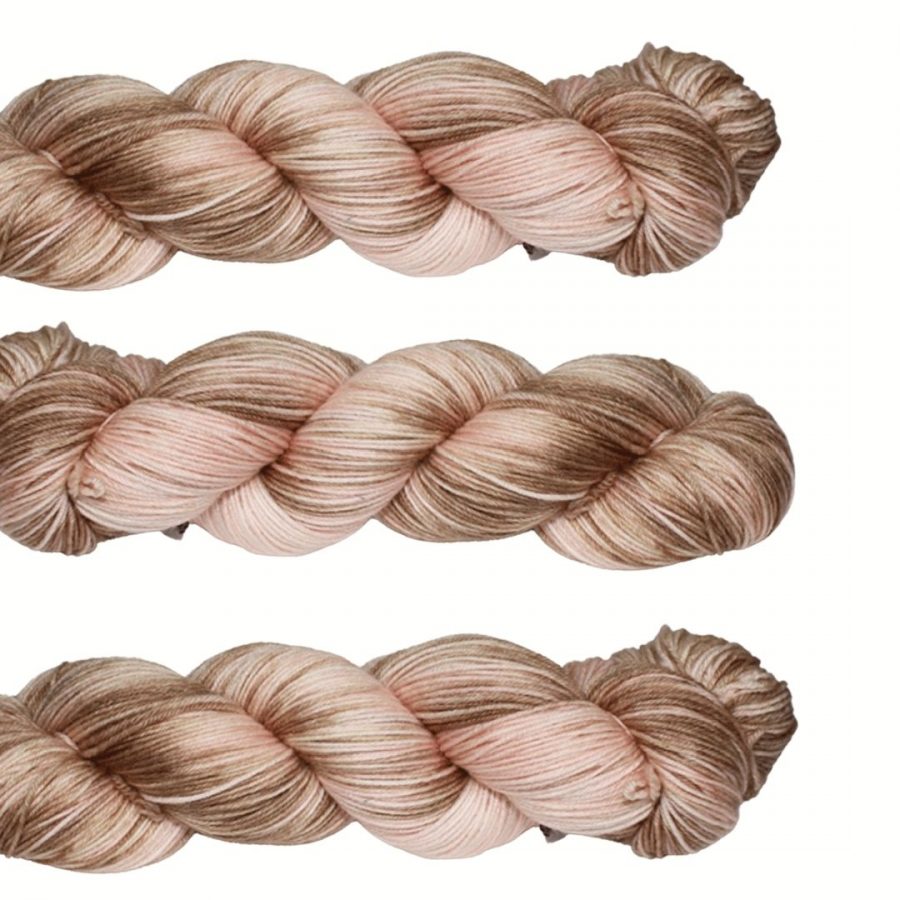 The Good Yarn Fiori Hand Dyed Sock Yarn Candy Fudge pink cream brown nude