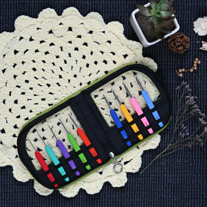 The Good Yarn Knitpro waves crochet hook set in green with granny square