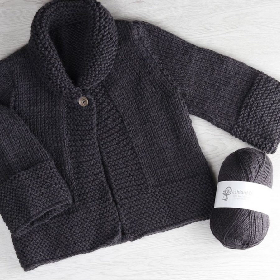 The Good Yarn Crop Knitted Cardigan Grey 8 Ply DK wool