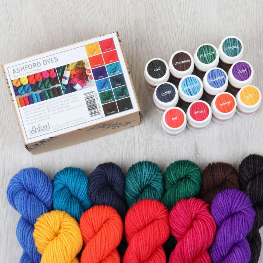The Good Yarn Ashford Protein Dyes 12 10gm colours with box and pots