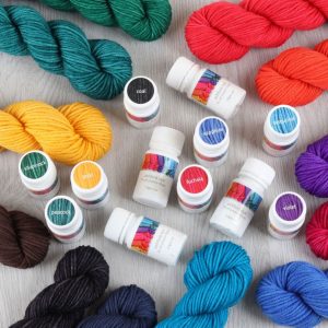 The Good Yarn Ashford Protein Dyes 12 Pack Pots scattered