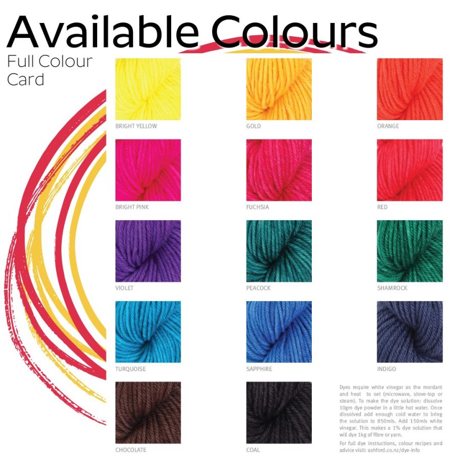 The Good Yarn Ashford Protein Dye Colour Card 2023