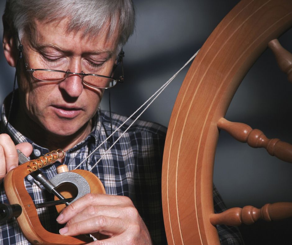 The Good Yarn Ashford Australia Man fixing spinning wheel