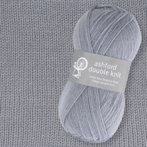 The Good Yarn Ashford Double Knit DK wool ball plus knitted bkgd steel-grey knitting weaving crochet